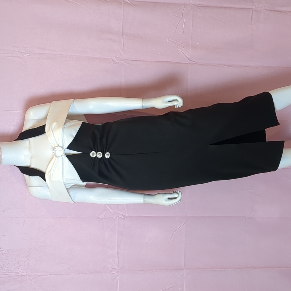Black and Off White Sailor Pinup Off Shoulder Halter Bodycon Midi Dress Medium